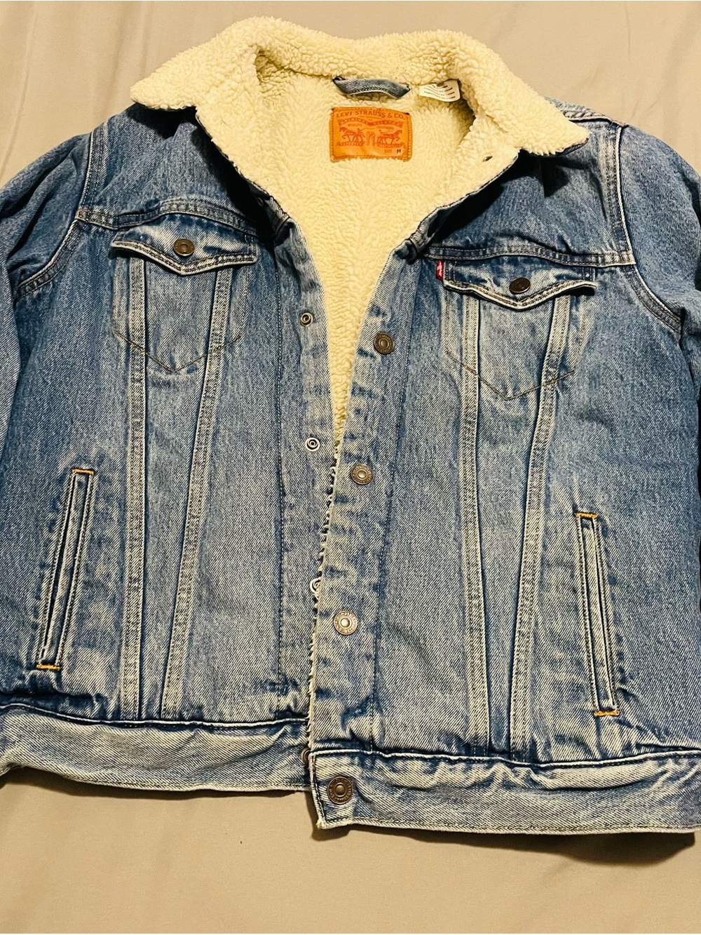 Levi's Light Blue Denim Jacket with Cream Sherpa Collar